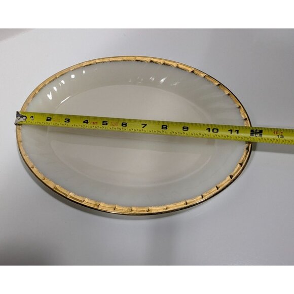 Fire-King Oven Ware Cream Oval Glass Serving Platter With Gold Trim Vintage - Picture 8 of 12